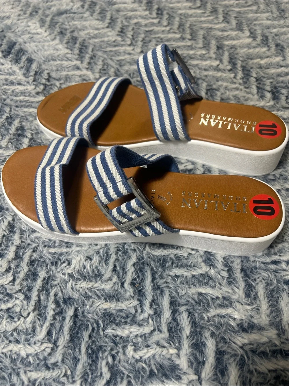 Italian Shoemakers Women’s Dynamo-2 Blue and White Striped Slide Sandals